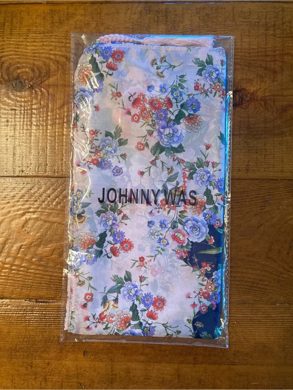NEW Johnny Was Elsa Silk Scarf Floral Braided Tassels Large Blue Pink 44